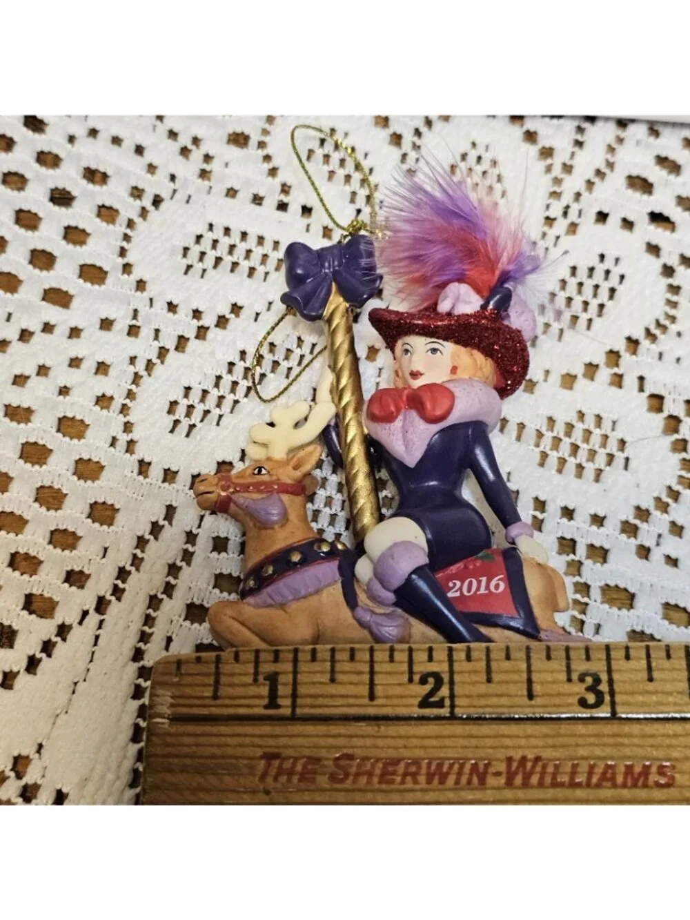 Danbury Mint Red Hat Society 2016 Ornament Lady Riding Carousel Reindeer BOXED